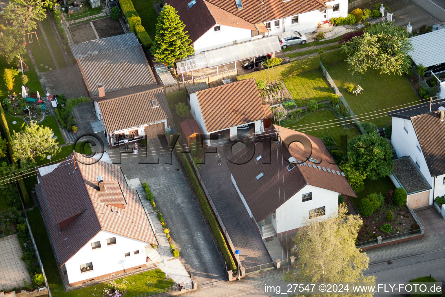 Aerial view of Gerberastrasse 4 in the district Stupferich in Karlsruhe in the state Baden-Wuerttemberg, Germany