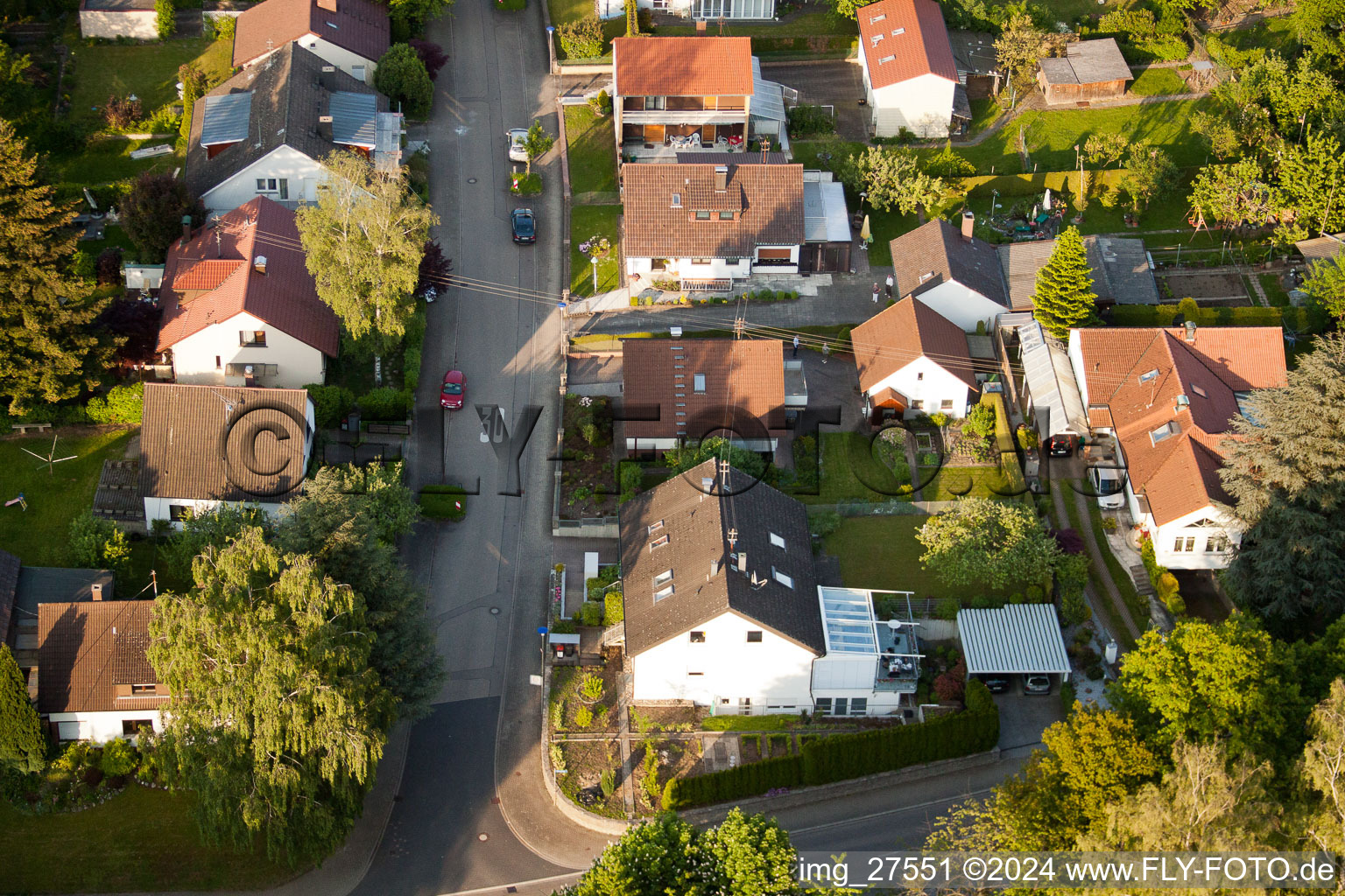 Aerial photograpy of Gerberastrasse 4 in the district Stupferich in Karlsruhe in the state Baden-Wuerttemberg, Germany