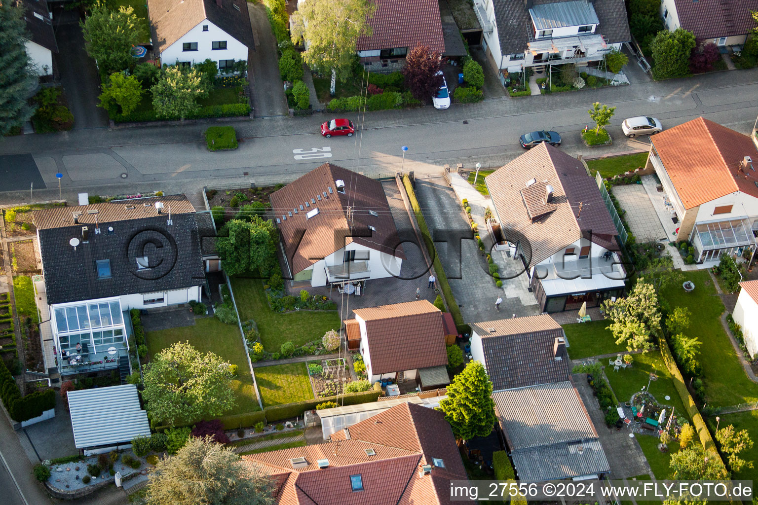 Gerberastrasse 4 in the district Stupferich in Karlsruhe in the state Baden-Wuerttemberg, Germany seen from above