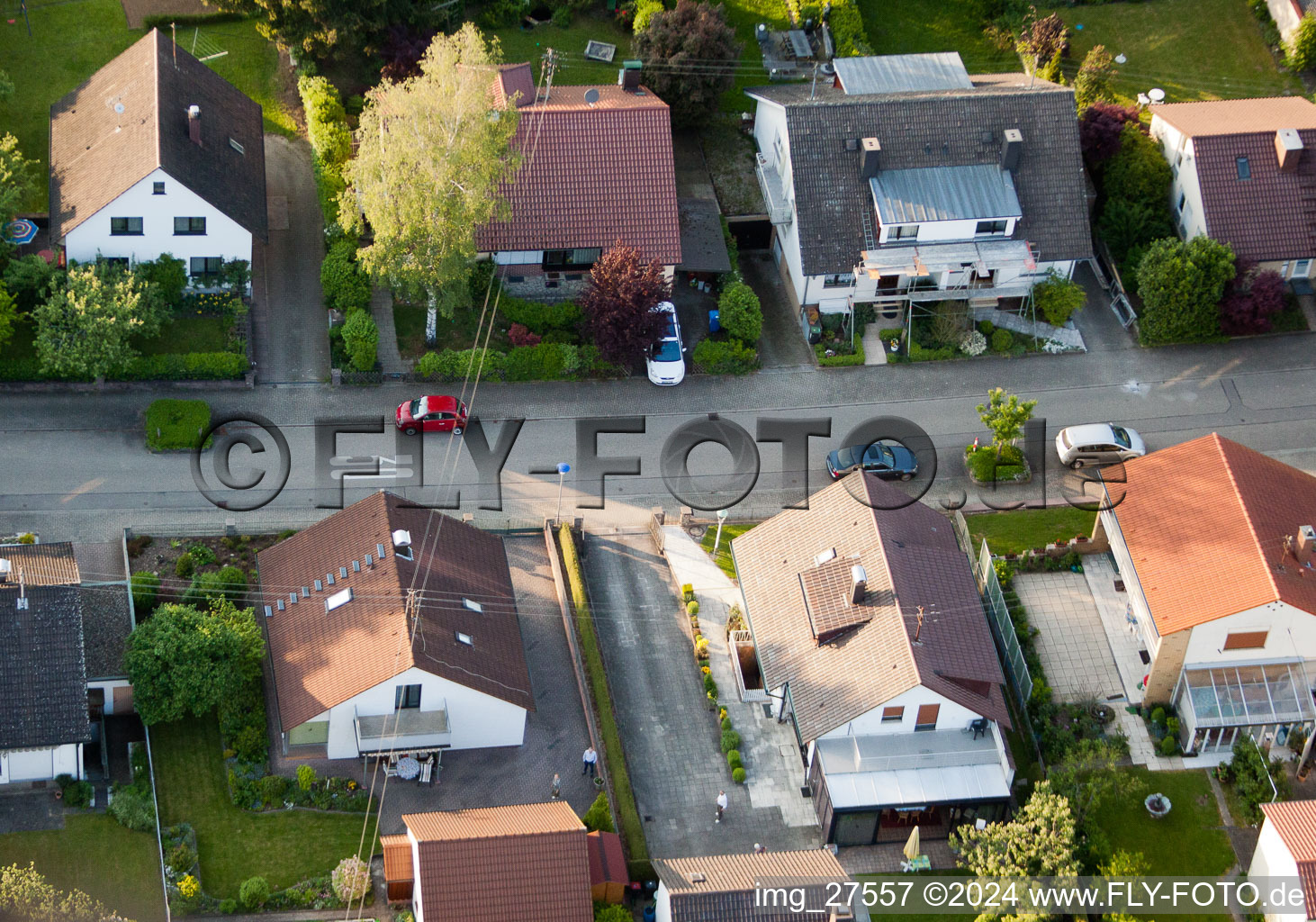 Gerberastraße 4 in the district Stupferich in Karlsruhe in the state Baden-Wuerttemberg, Germany from the plane