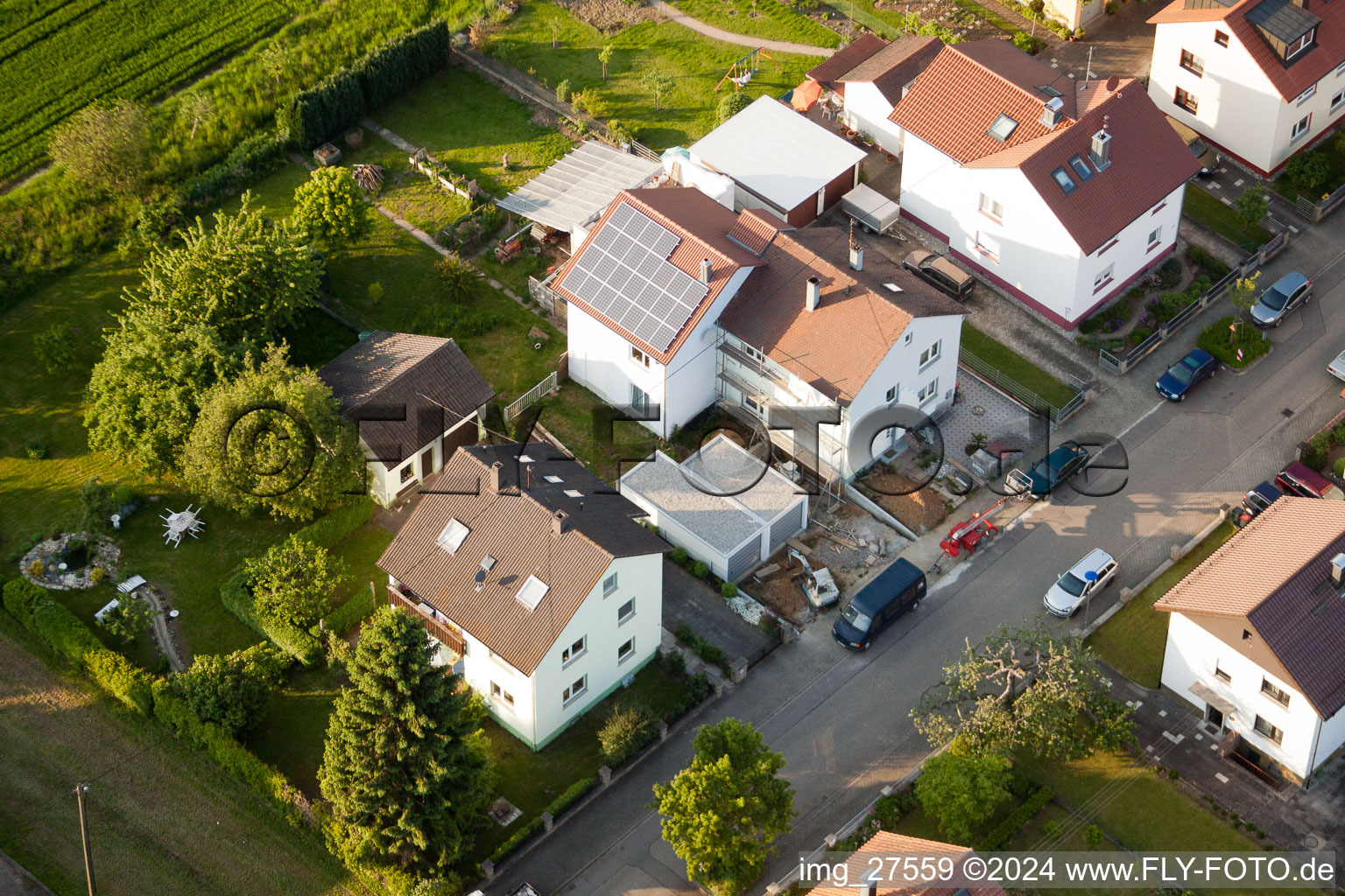 District Stupferich in Karlsruhe in the state Baden-Wuerttemberg, Germany from the plane