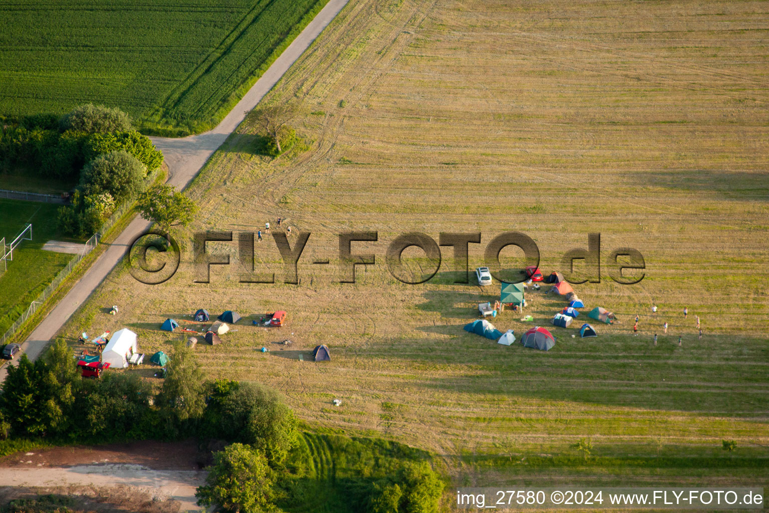 Handball Whitsun tournament in the district Langensteinbach in Karlsbad in the state Baden-Wuerttemberg, Germany from above