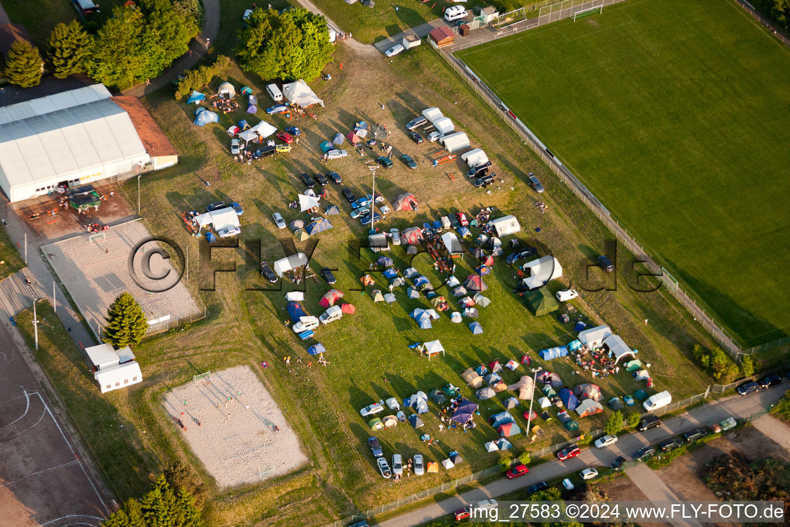 Handball Pentecost Tournament in the district Langensteinbach in Karlsbad in the state Baden-Wuerttemberg, Germany from the plane