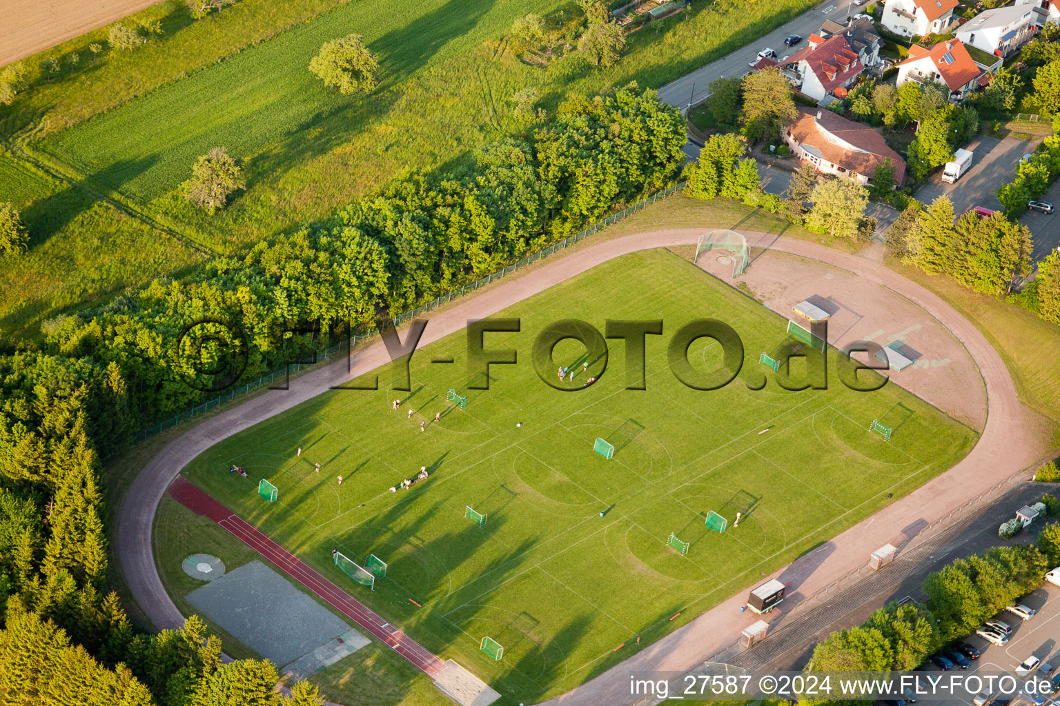 Drone recording of Handball Pentecost Tournament in the district Langensteinbach in Karlsbad in the state Baden-Wuerttemberg, Germany