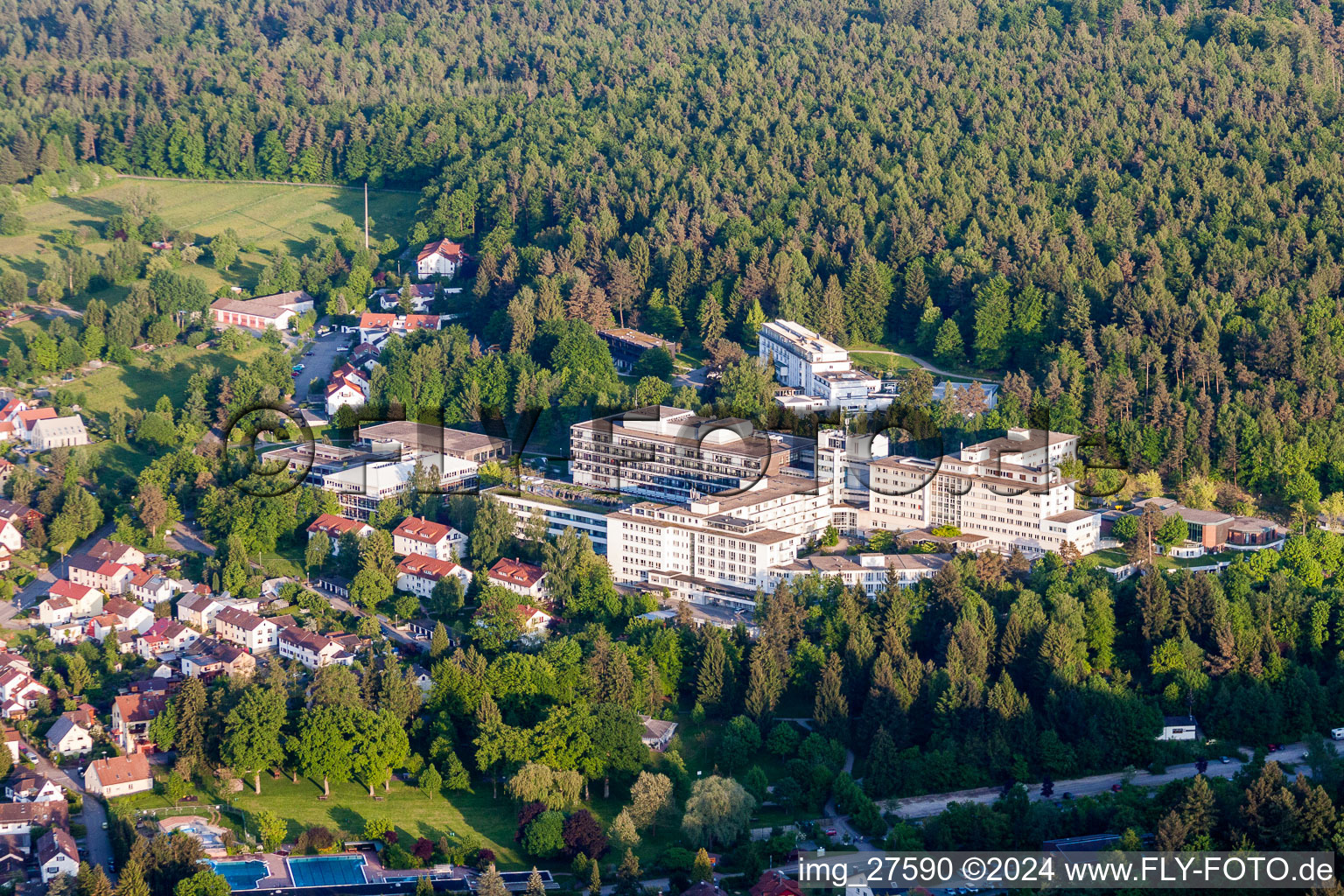 Aerial photograpy of Hospital grounds of the rehabilitation center in Karlsbad in the state Baden-Wurttemberg, Germany