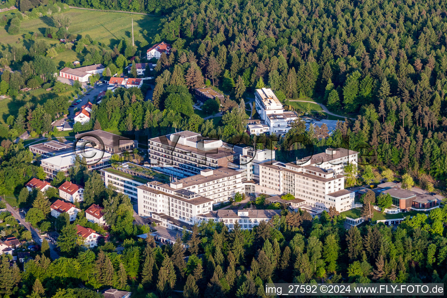 Oblique view of Hospital grounds of the rehabilitation center in Karlsbad in the state Baden-Wurttemberg, Germany