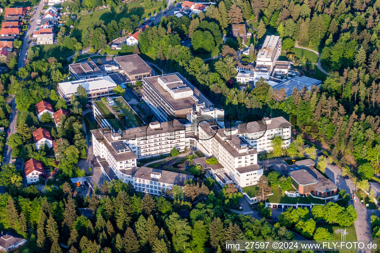 Hospital grounds of the rehabilitation center in Karlsbad in the state Baden-Wurttemberg, Germany from above