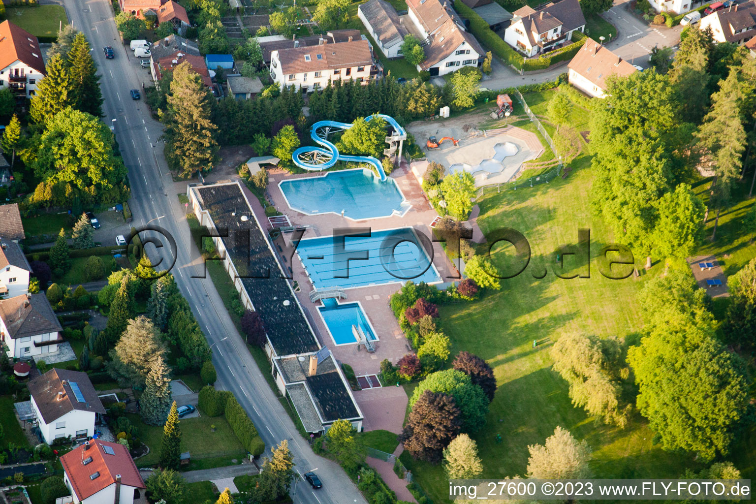 Outdoor pool in the district Langensteinbach in Karlsbad in the state Baden-Wuerttemberg, Germany