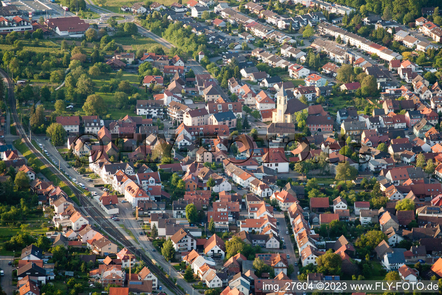 District Langensteinbach in Karlsbad in the state Baden-Wuerttemberg, Germany viewn from the air