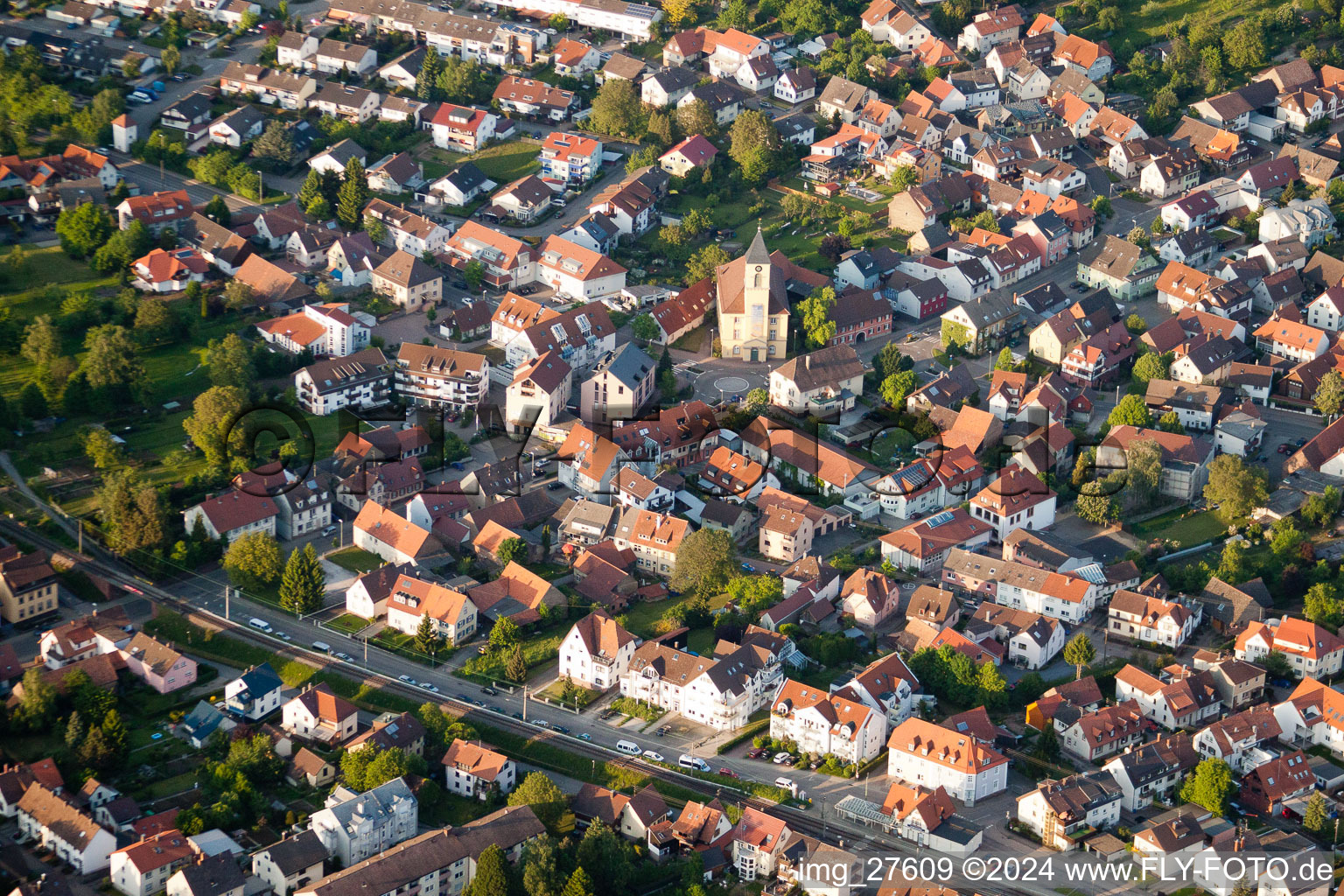 Drone recording of District Langensteinbach in Karlsbad in the state Baden-Wuerttemberg, Germany