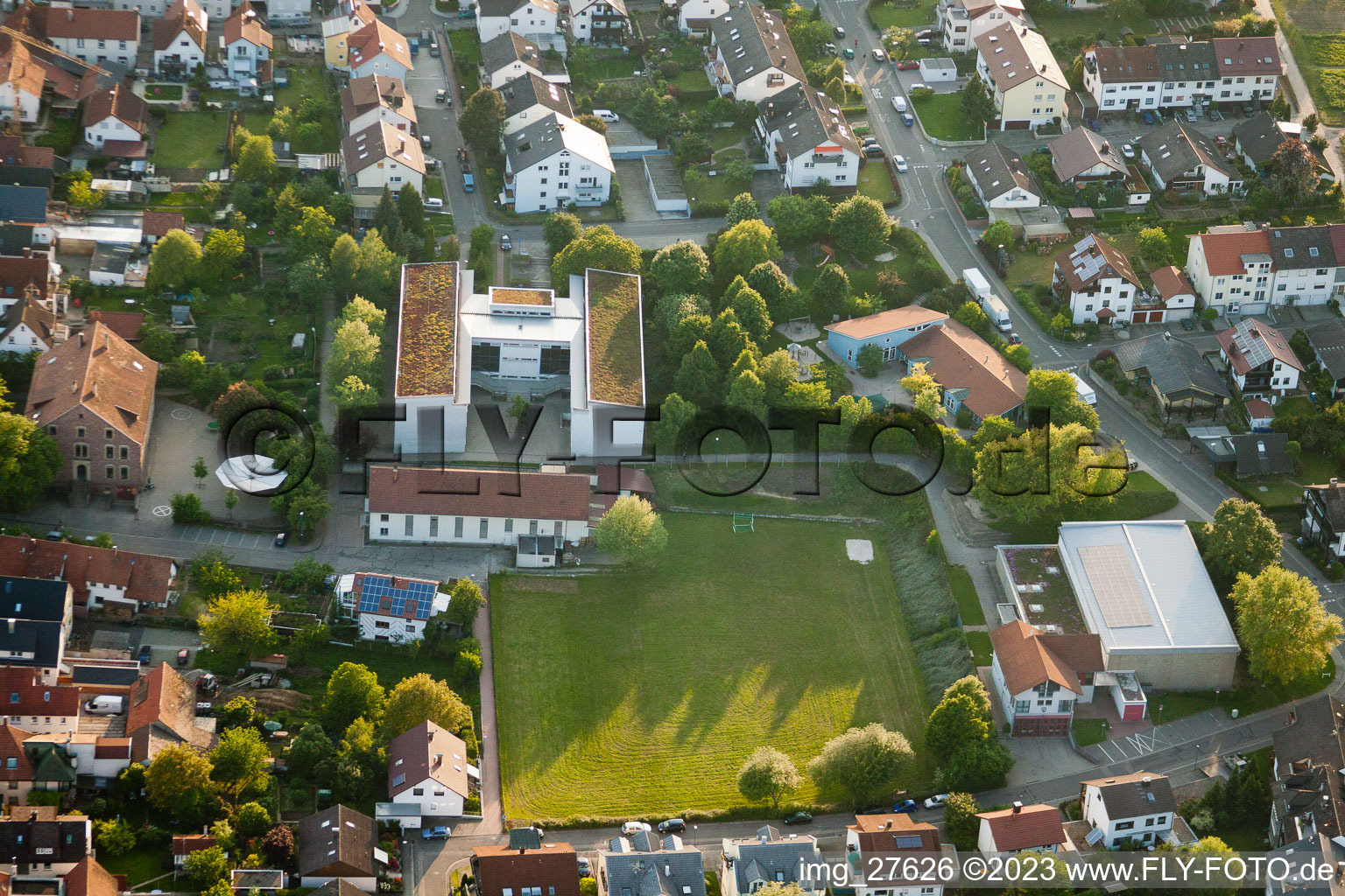 Aerial photograpy of Anne Frank School in the district Busenbach in Waldbronn in the state Baden-Wuerttemberg, Germany