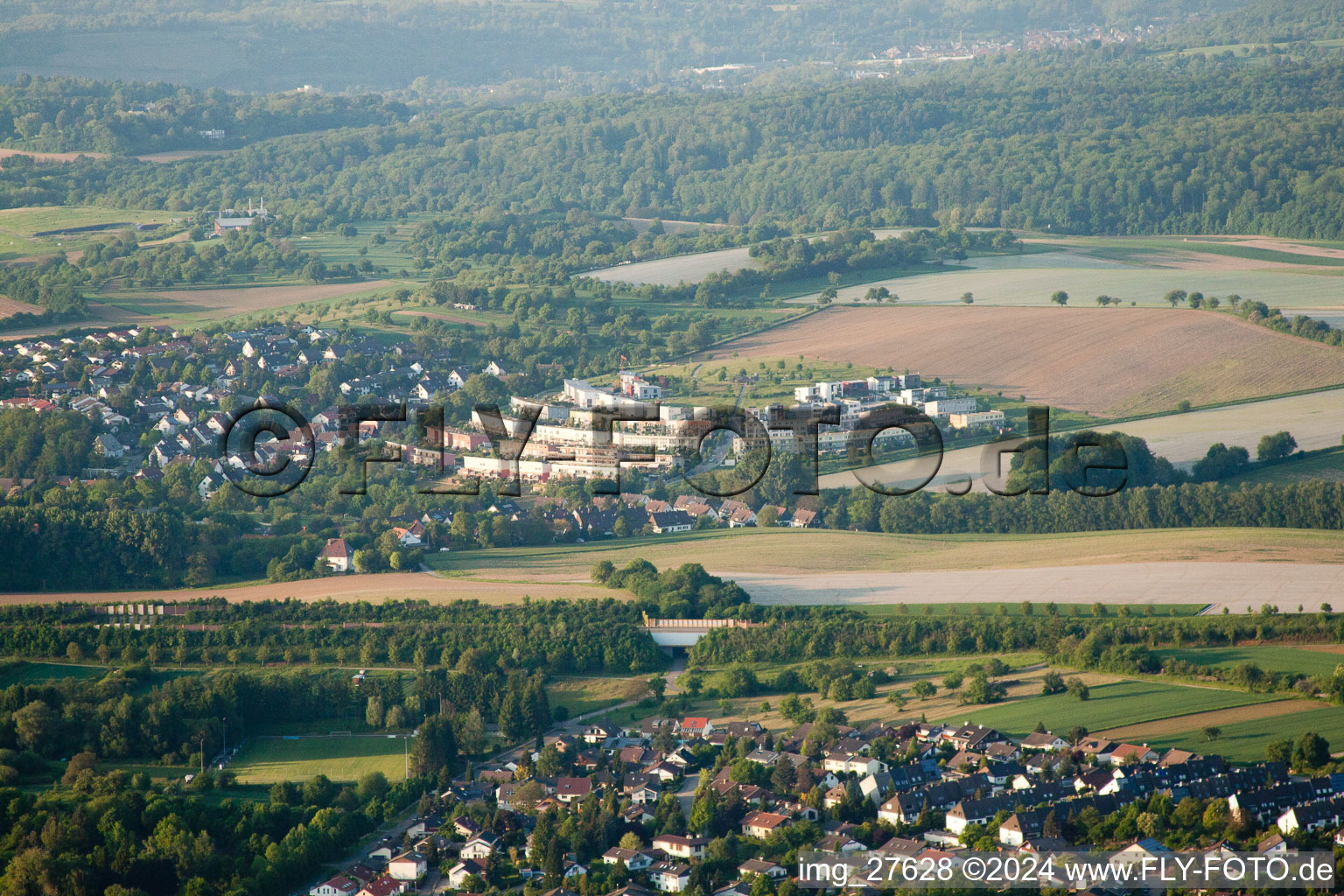 Aerial view of District Hohenwettersbach in Karlsruhe in the state Baden-Wuerttemberg, Germany