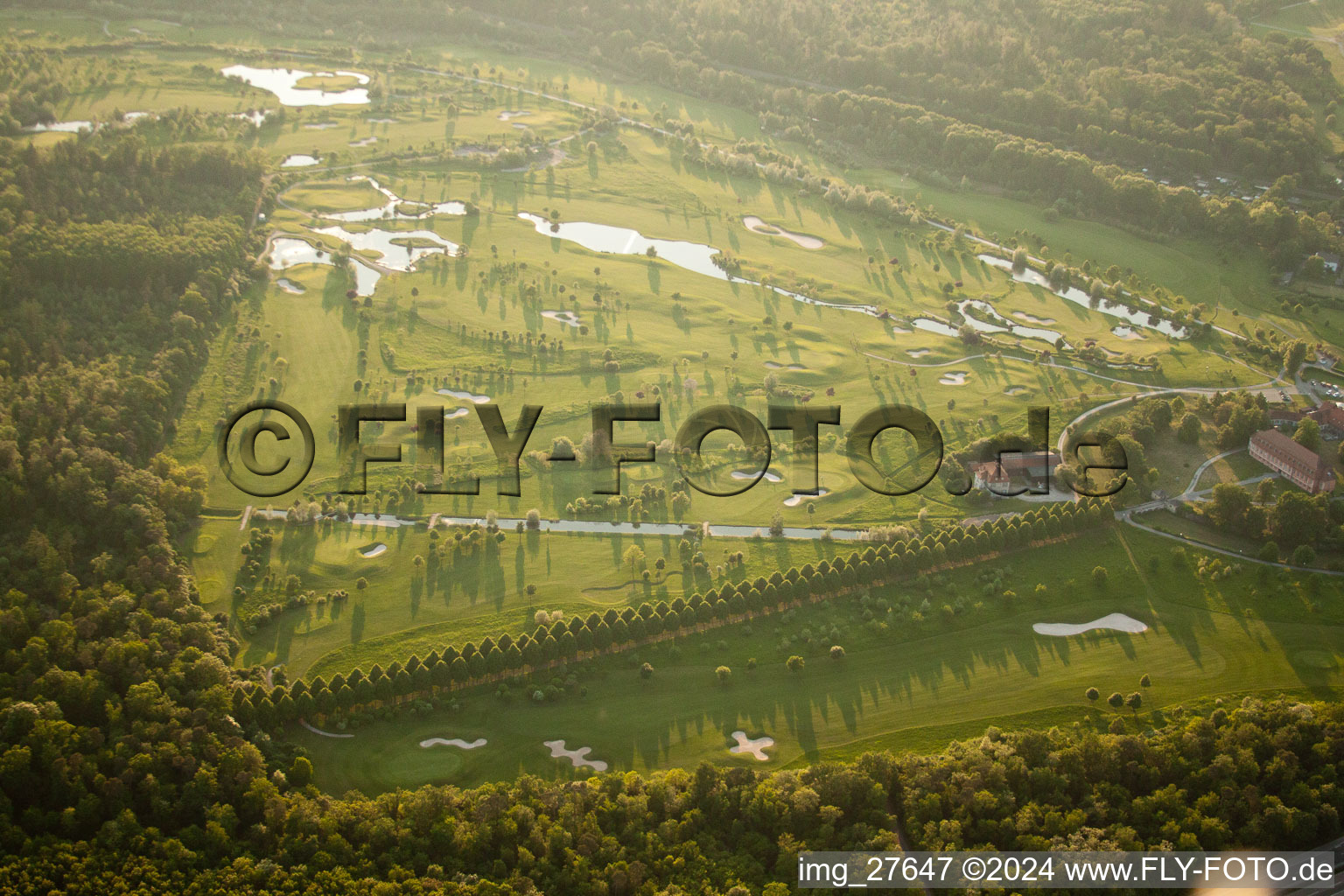 Aerial view of Golf Club Hofgut Scheibenhardt eV in the district Beiertheim-Bulach in Karlsruhe in the state Baden-Wuerttemberg, Germany