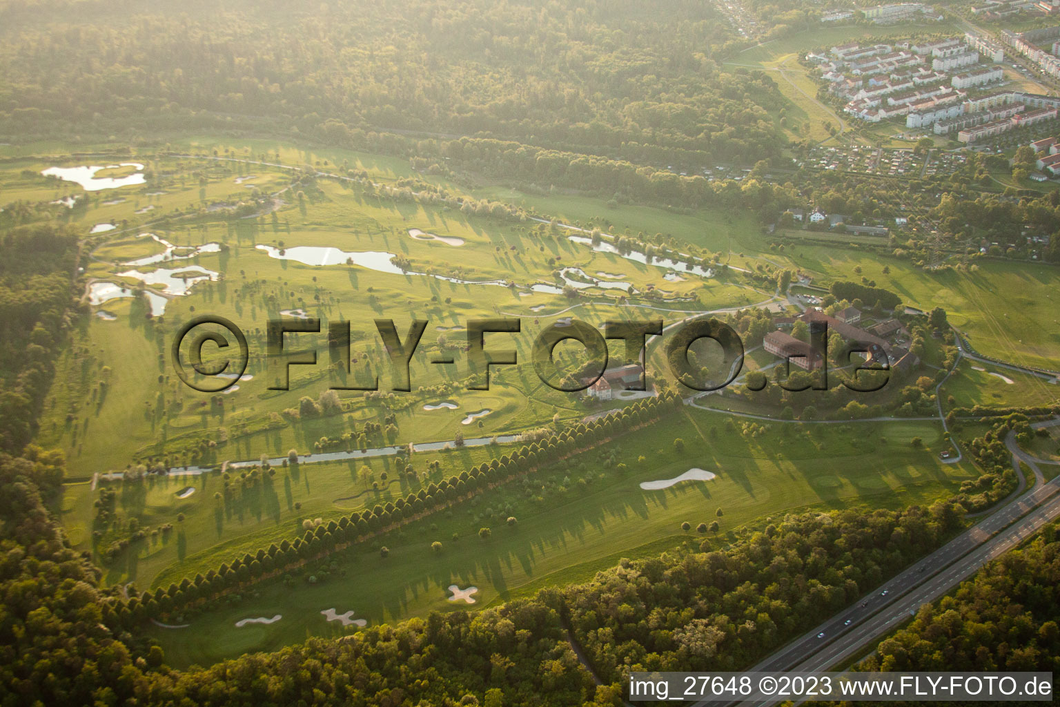 Aerial photograpy of Golf Club Hofgut Scheibenhardt eV in the district Beiertheim-Bulach in Karlsruhe in the state Baden-Wuerttemberg, Germany