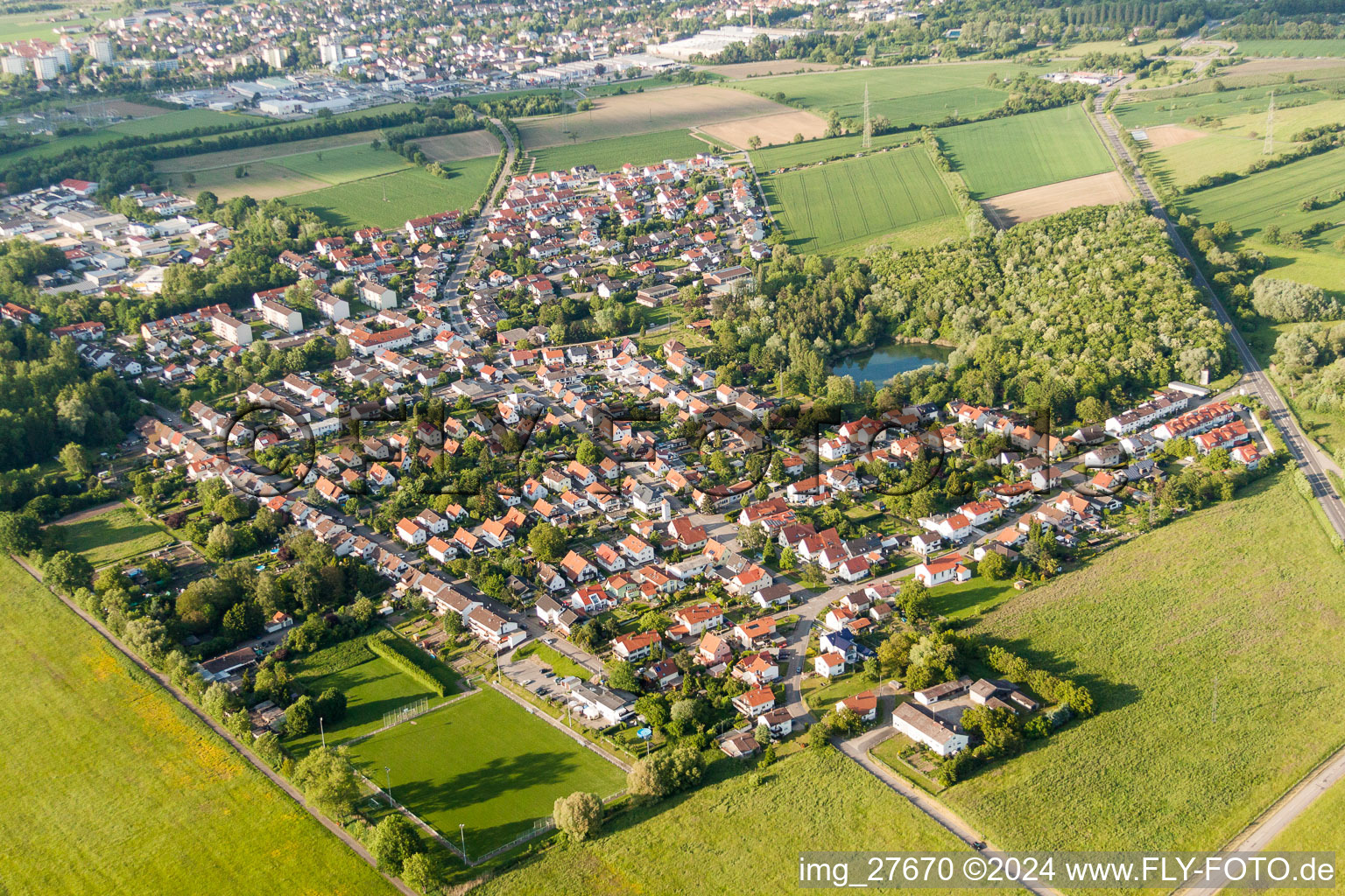 Town View of the streets and houses of the residential areas in Frauenweiler in the state Baden-Wurttemberg, Germany