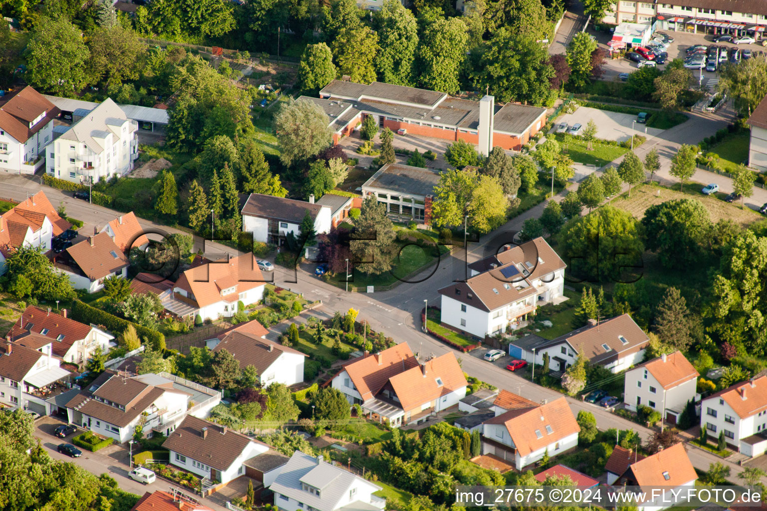 Aerial photograpy of Christ Church in Wiesloch in the state Baden-Wuerttemberg, Germany