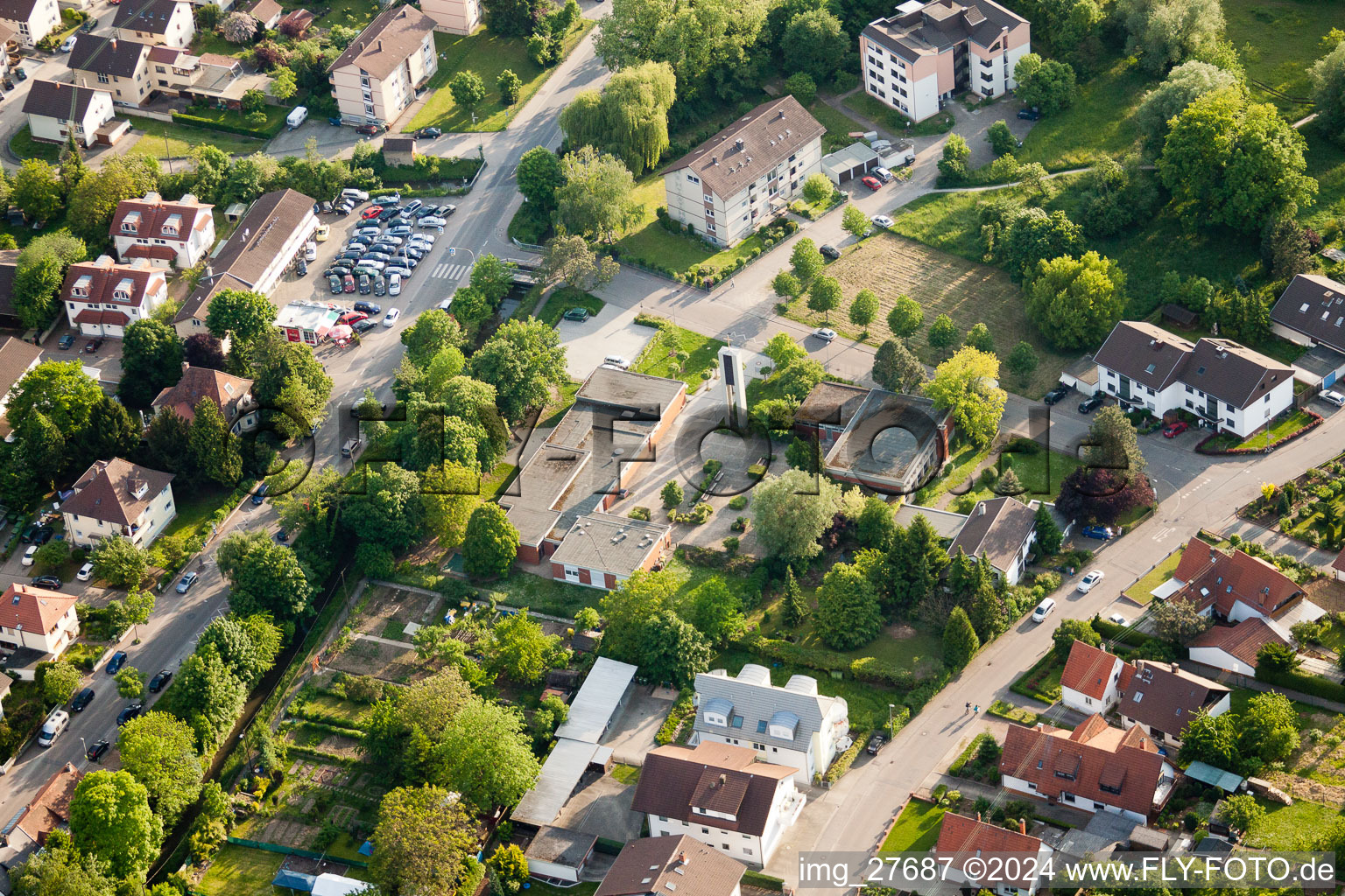 Christ Church in Wiesloch in the state Baden-Wuerttemberg, Germany from above