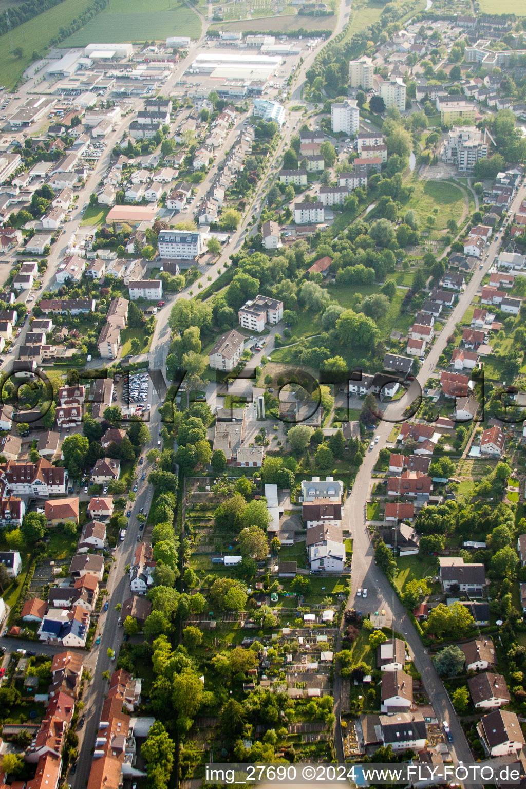 Christ Church in Wiesloch in the state Baden-Wuerttemberg, Germany seen from above