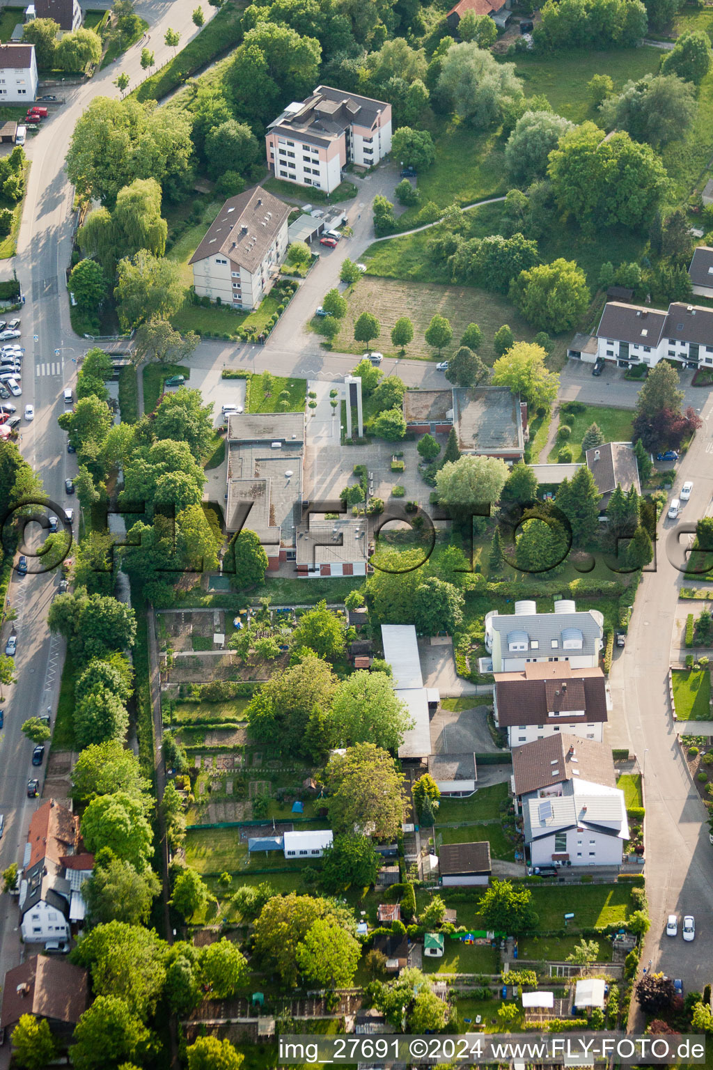 Christ Church in Wiesloch in the state Baden-Wuerttemberg, Germany from the plane