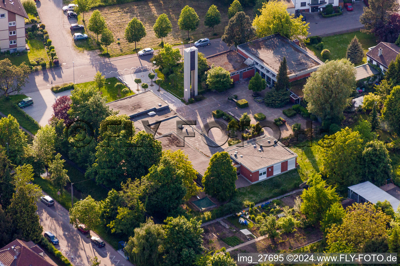 Church building of the Evangelic community with Kindergarden One World in Wiesloch in the state Baden-Wurttemberg, Germany