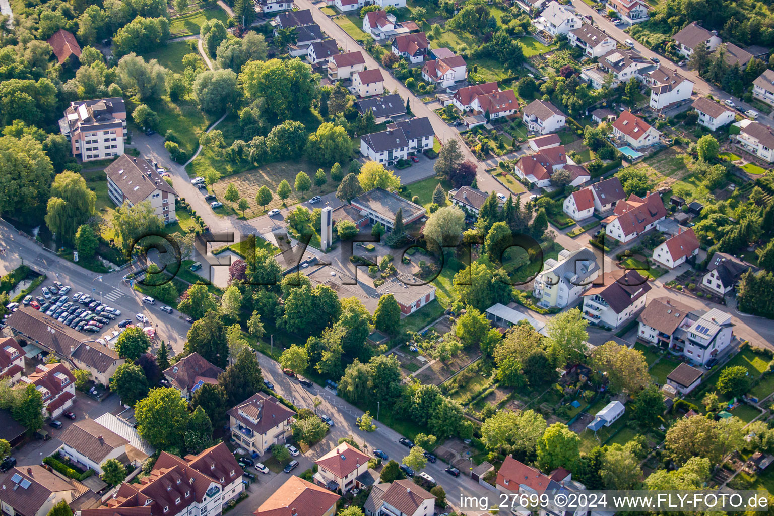 Bird's eye view of Christ Church in Wiesloch in the state Baden-Wuerttemberg, Germany