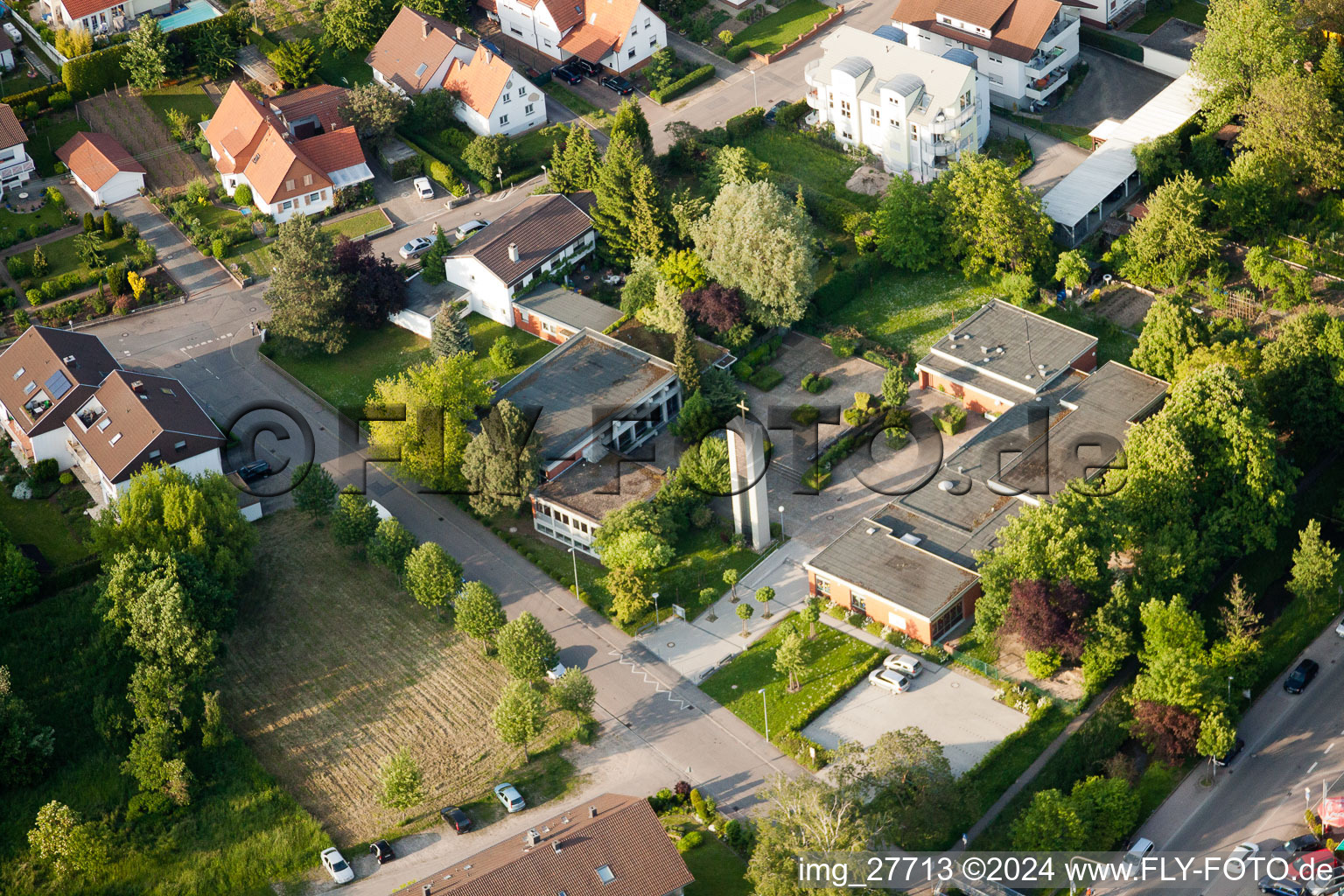 Christ Church in Wiesloch in the state Baden-Wuerttemberg, Germany viewn from the air