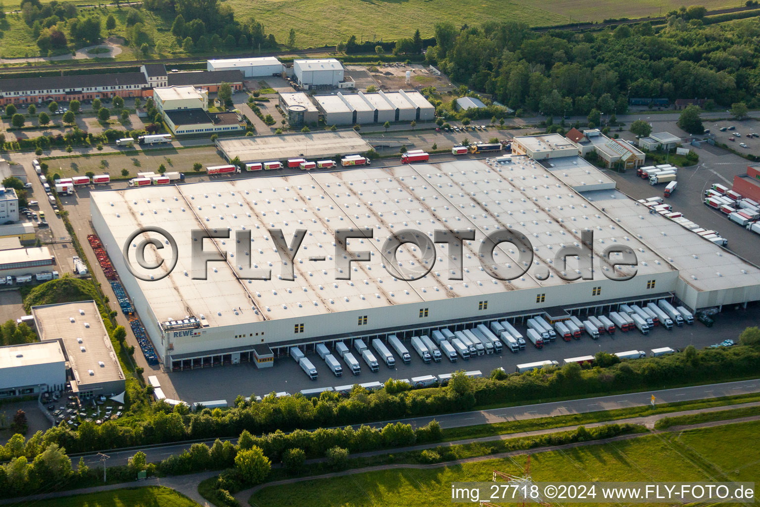 Building complex and grounds of the logistics center of Rewe Markt Gmbh Frische Zentrum in Wiesloch in the state Baden-Wurttemberg, Germany