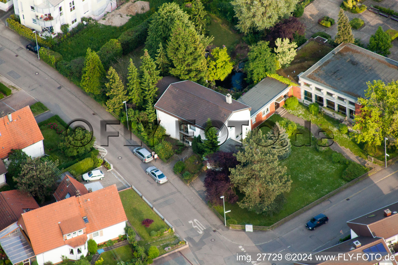 Drone recording of Christ Church in Wiesloch in the state Baden-Wuerttemberg, Germany