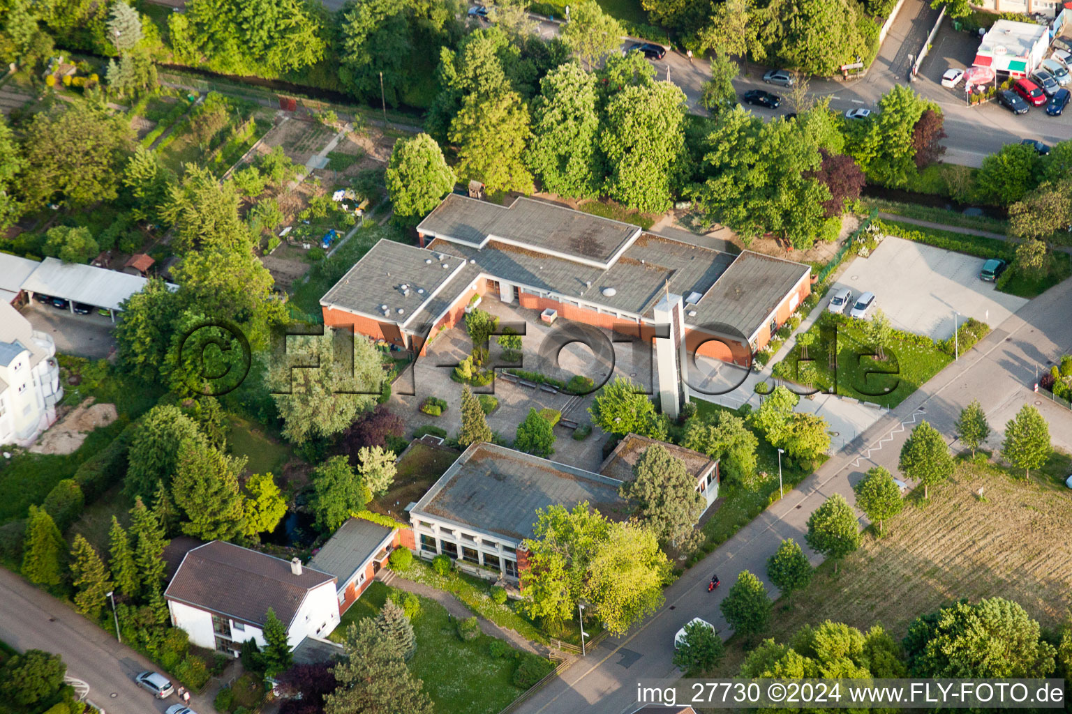 Drone image of Christ Church in Wiesloch in the state Baden-Wuerttemberg, Germany