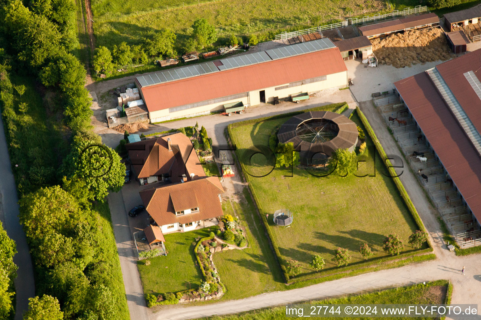 Aerial view of Engelberth Riding Centre on Bögnerweg in Wiesloch in the state Baden-Wuerttemberg, Germany