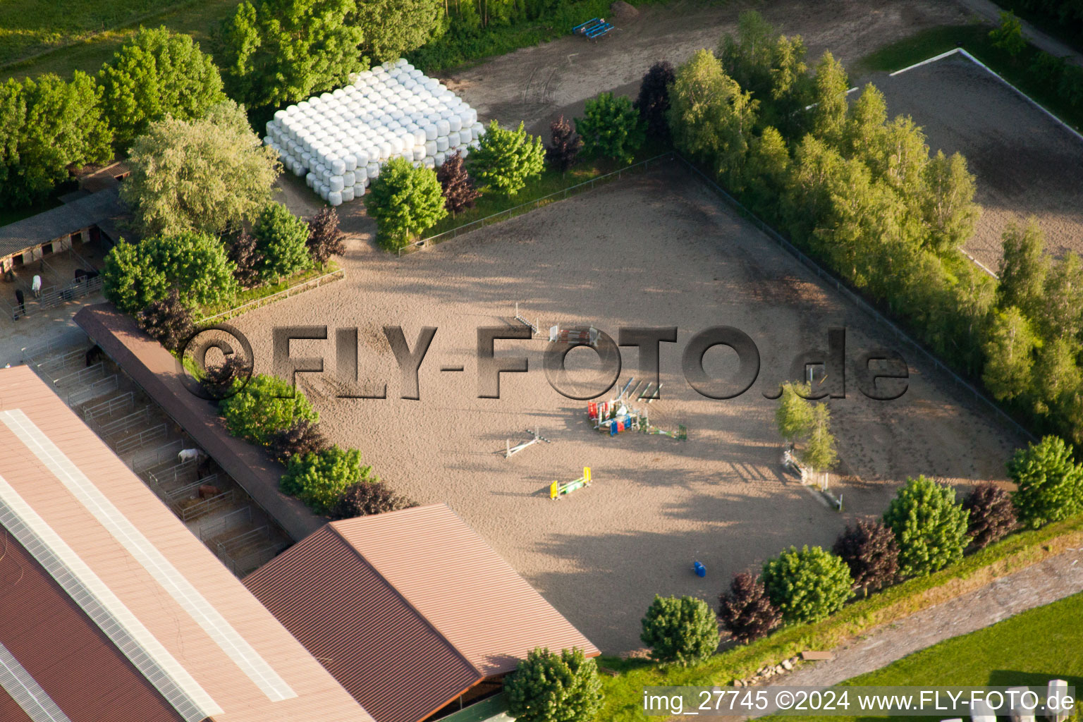 Aerial photograpy of Engelberth Riding Centre on Bögnerweg in Wiesloch in the state Baden-Wuerttemberg, Germany