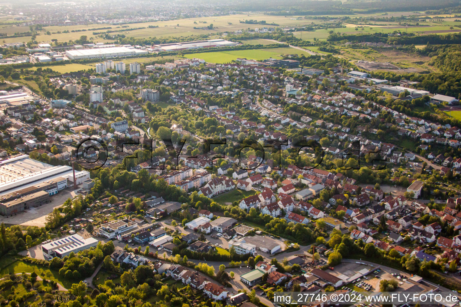 Aerial view of Wiesloch in the state Baden-Wuerttemberg, Germany