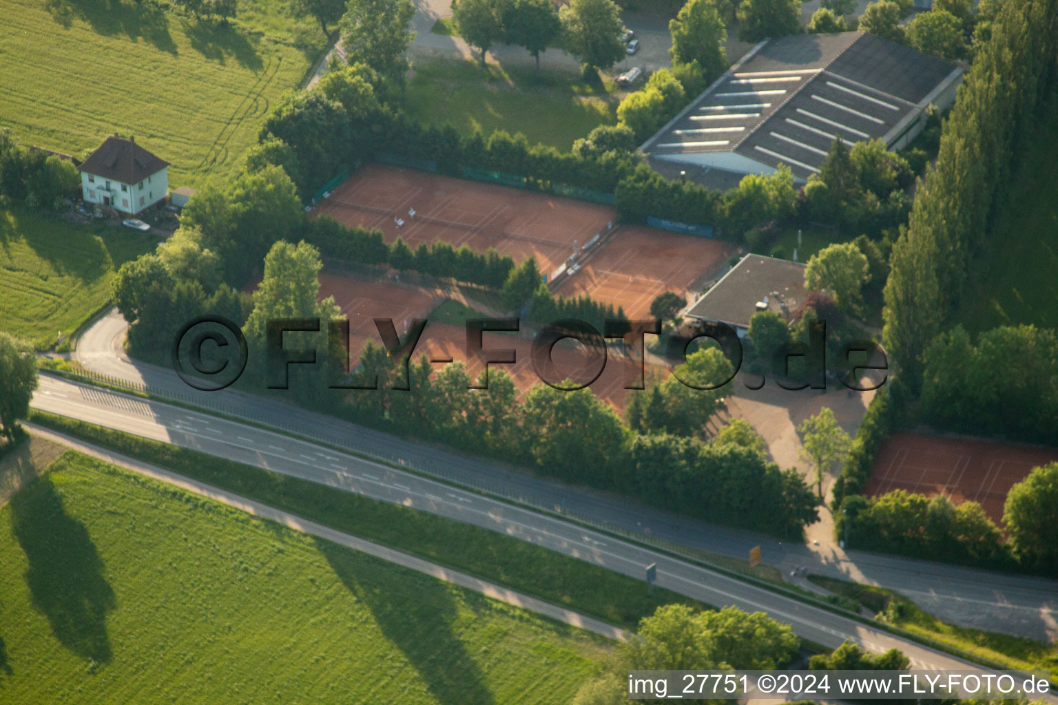 Aerial view of Tennis Club Rot Weiss eV in Wiesloch in the state Baden-Wuerttemberg, Germany