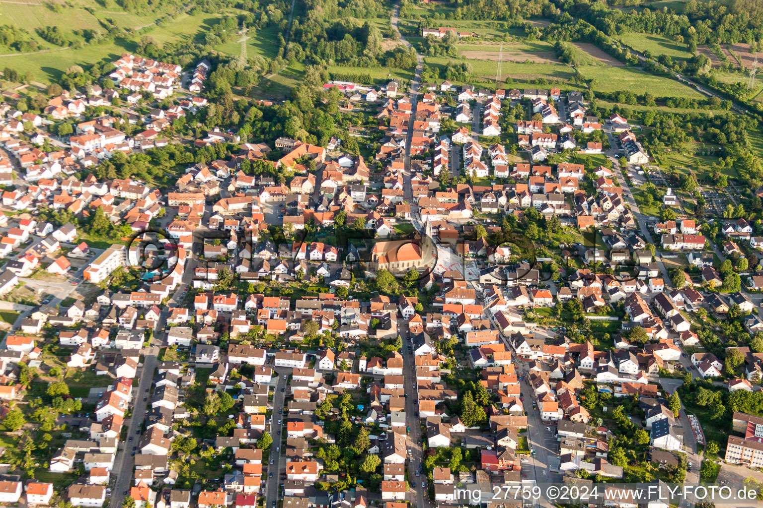 Town View of the streets and houses of the residential areas in Rauenberg in the state Baden-Wurttemberg, Germany