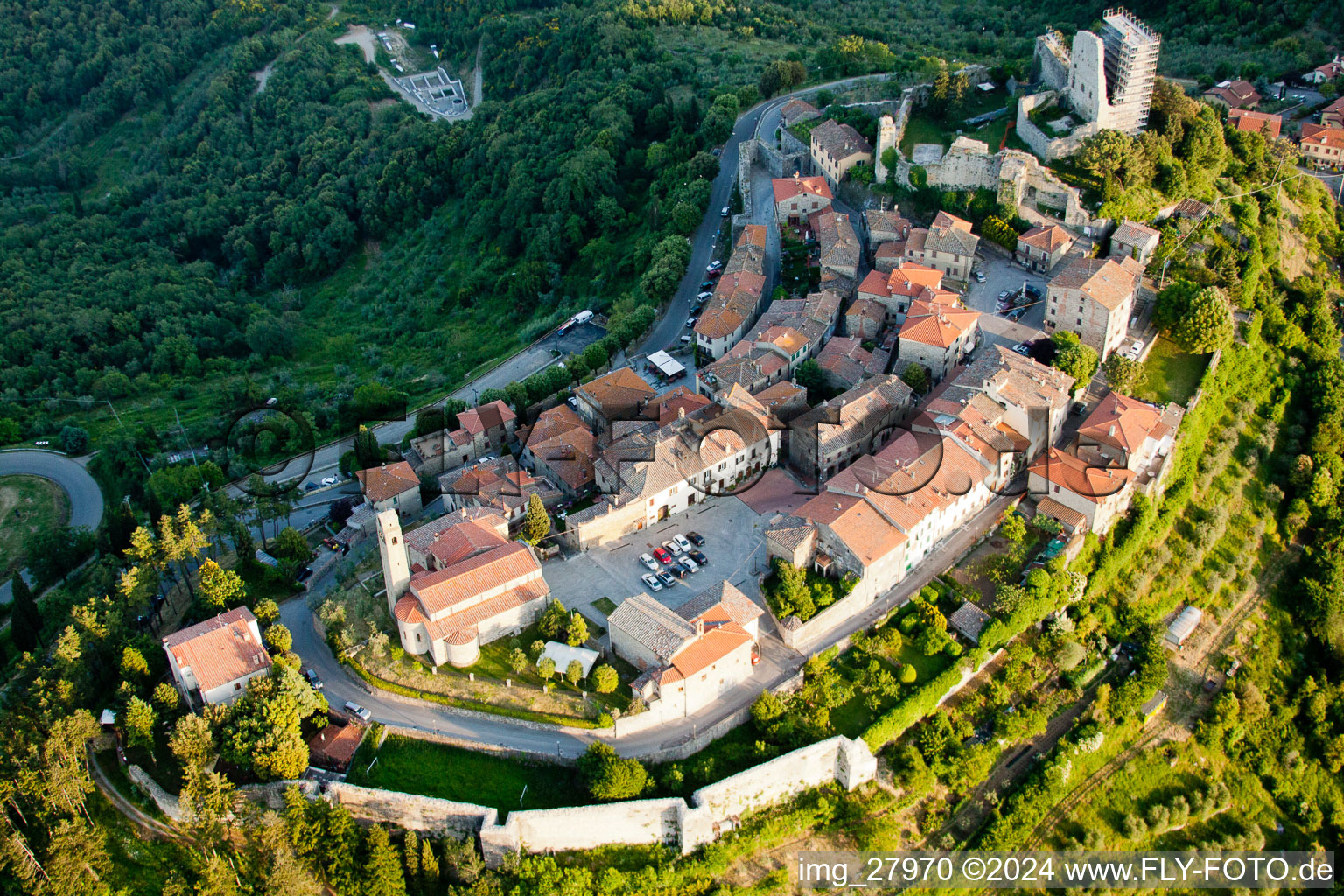 Aerial view of Old town area and city centre in Lucignano in the state Arezzo, Italy