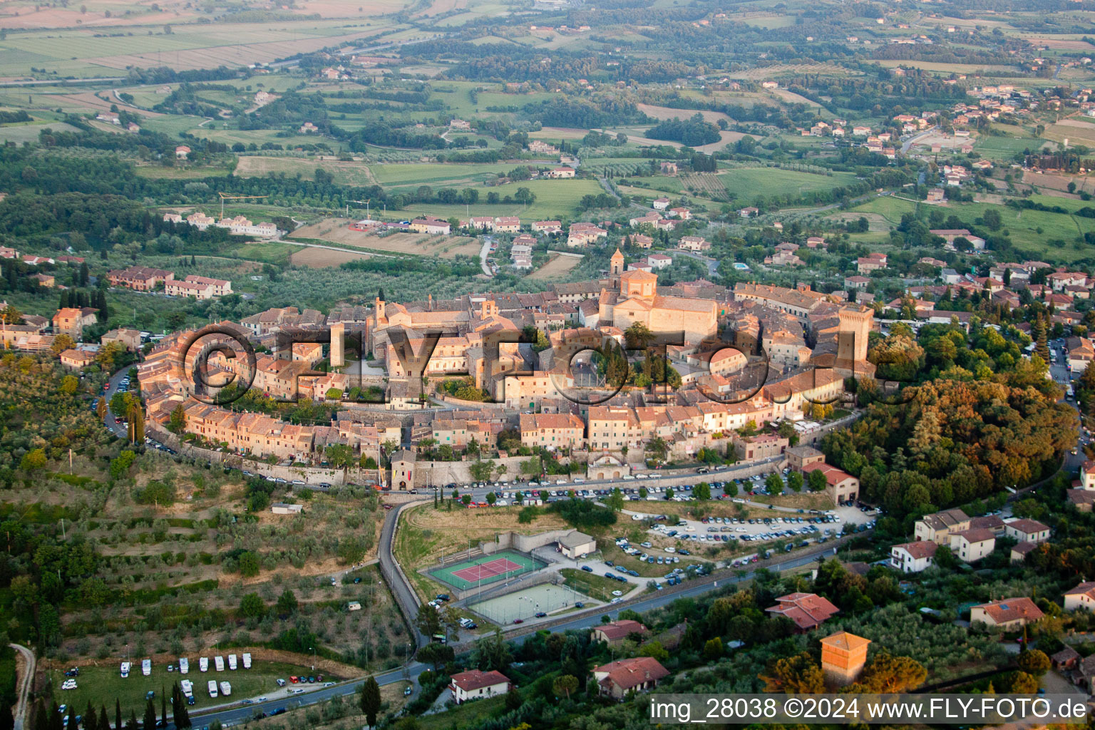 Aerial photograpy of Old town area and city centre in Lucignano in the state Arezzo, Italy