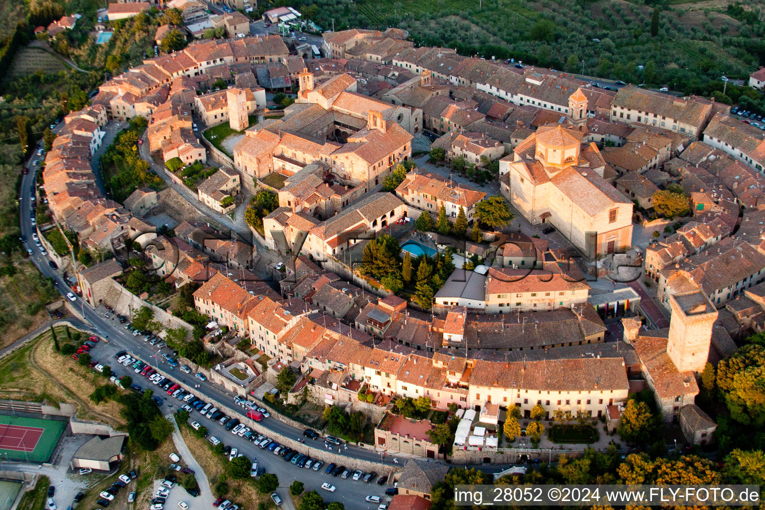 Oblique view of Old Town area and city center in Lucignano in Toscana, Italy