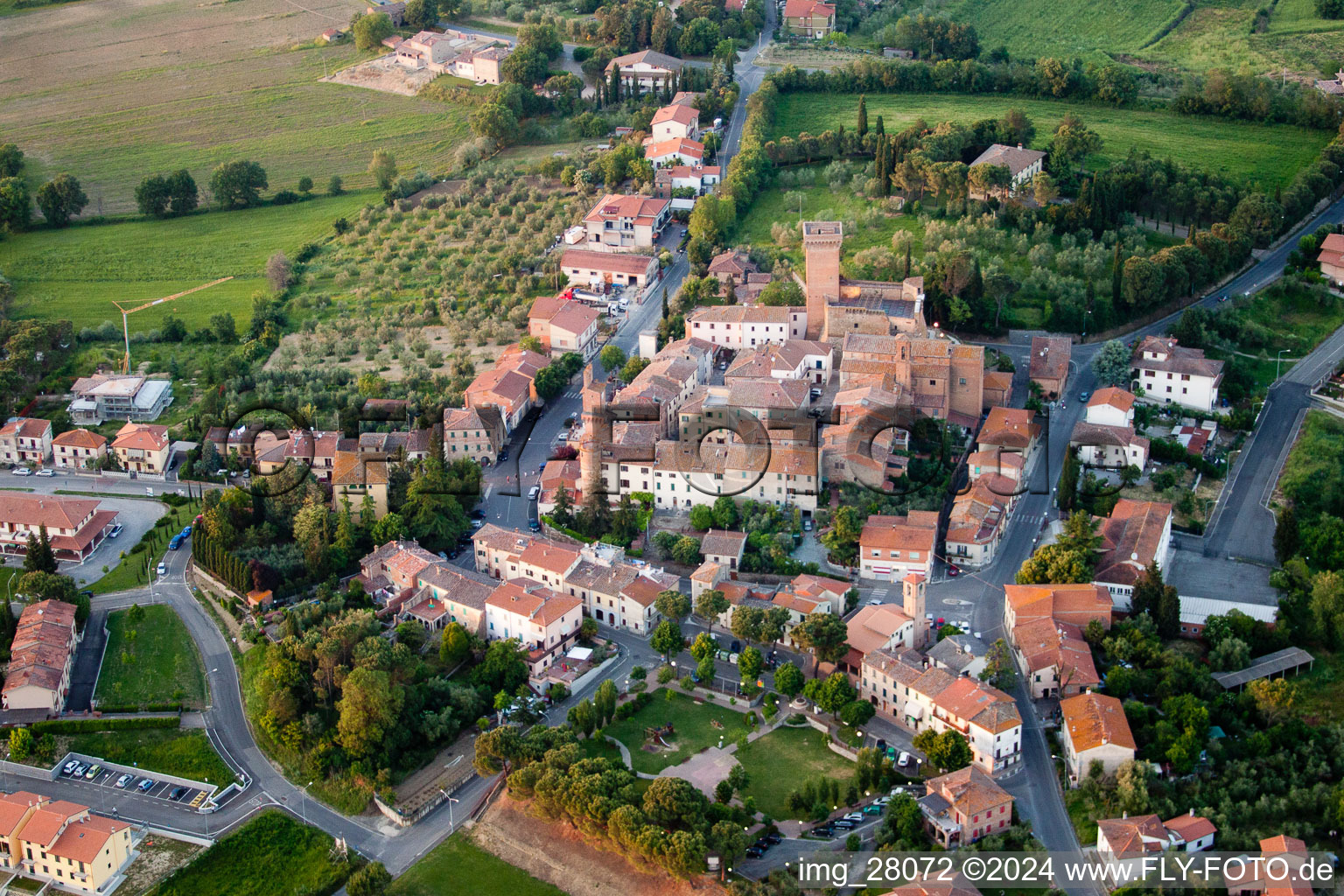 Aerial view of Marciano della Chiana in the state Tuscany, Italy