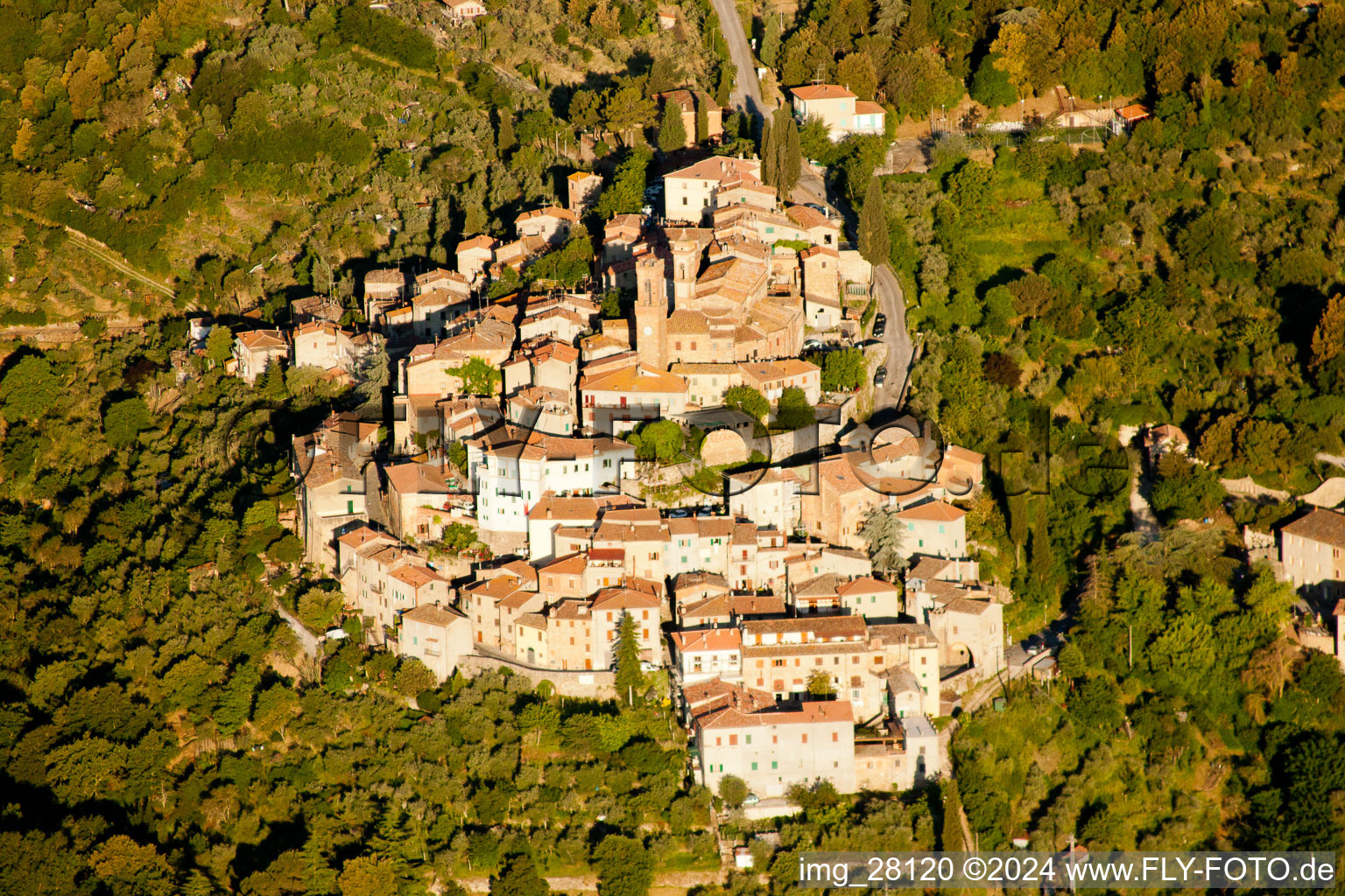 Old town area and city centre in Lucignano in the state Arezzo, Italy from above