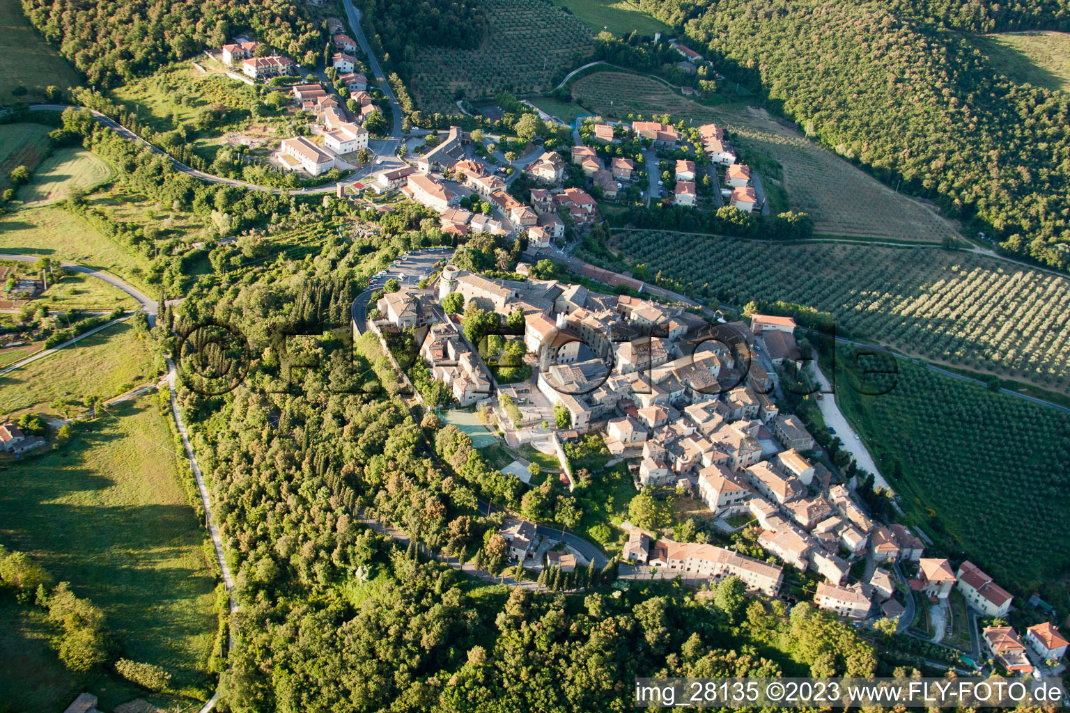 Aerial view of Trequanda in the state Tuscany, Italy