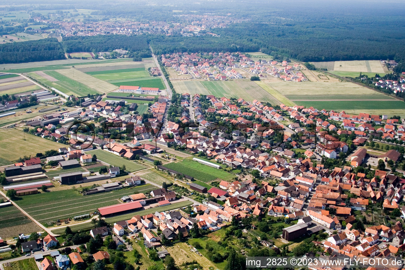 Aerial view of From the northeast in Rheinzabern in the state Rhineland-Palatinate, Germany