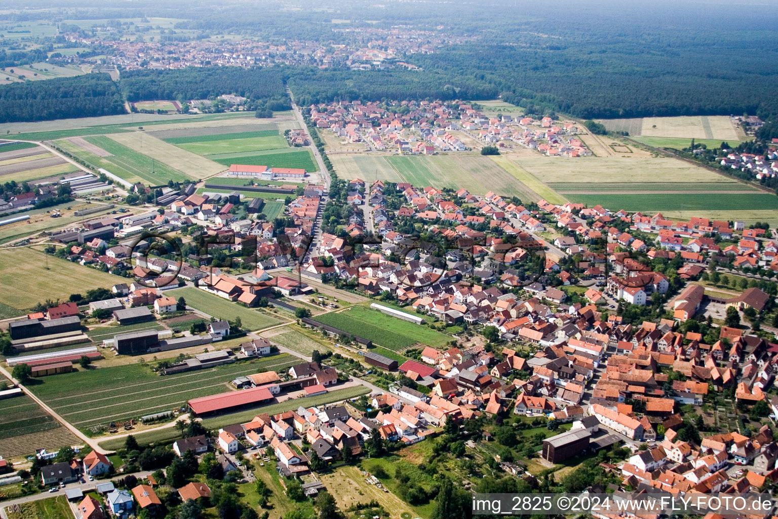 Aerial view of From northeast in Rheinzabern in the state Rhineland-Palatinate, Germany