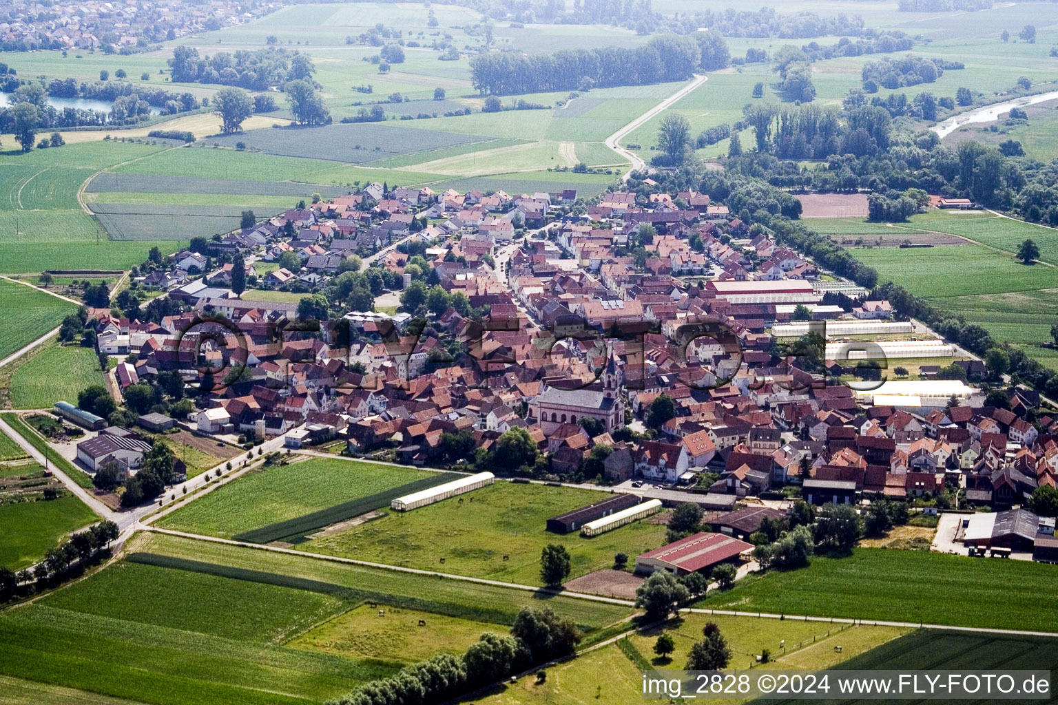 Drone image of Neupotz in the state Rhineland-Palatinate, Germany