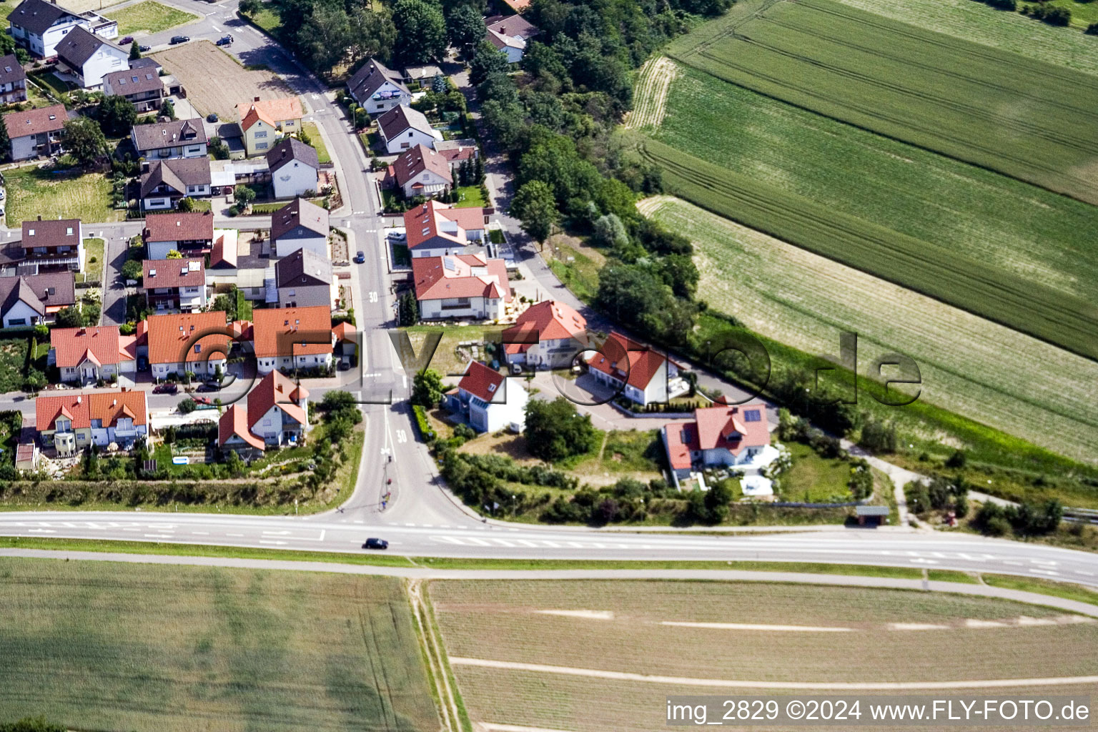 Aerial view of New development area Hardtwald in the district Hardtwald in Neupotz in the state Rhineland-Palatinate, Germany