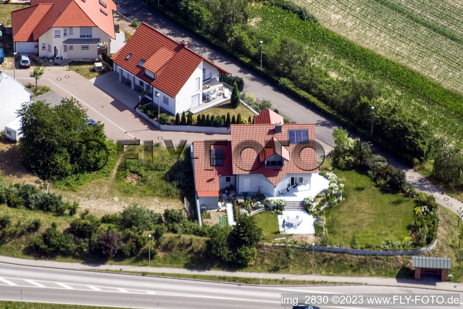 Aerial photograpy of Neupotz, new development area Hardtwald in Hardtwald in the state Rhineland-Palatinate, Germany
