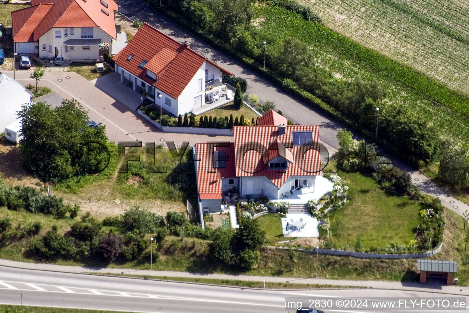 Aerial photograpy of New development area Hardtwald in Neupotz in the state Rhineland-Palatinate, Germany