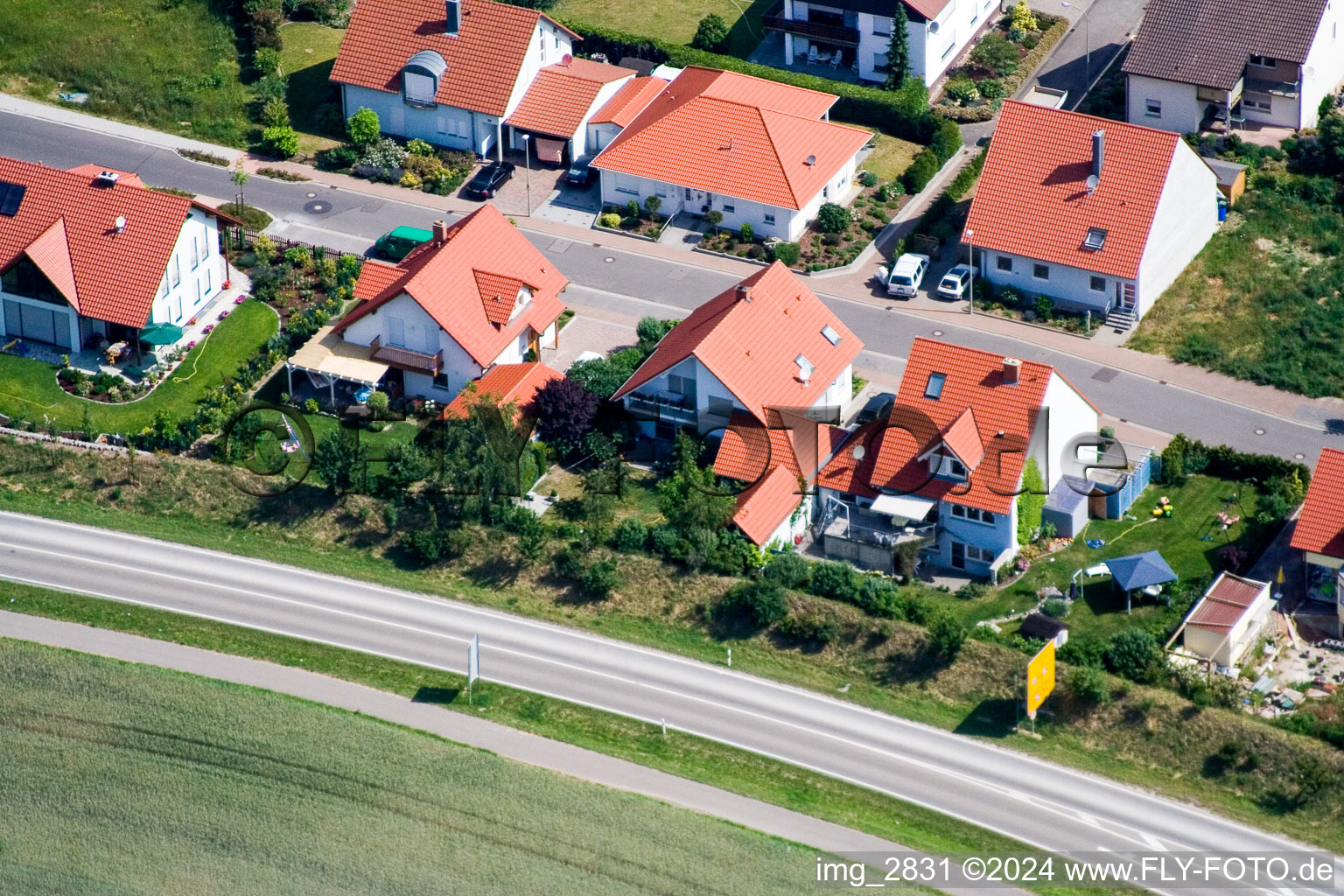 Oblique view of New development area Hardtwald in the district Hardtwald in Neupotz in the state Rhineland-Palatinate, Germany