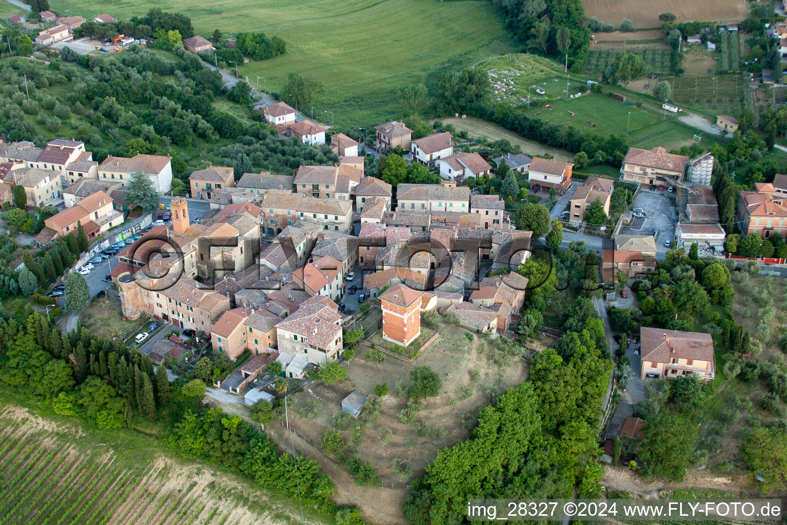 Aerial view of Valiano in the state Tuscany, Italy