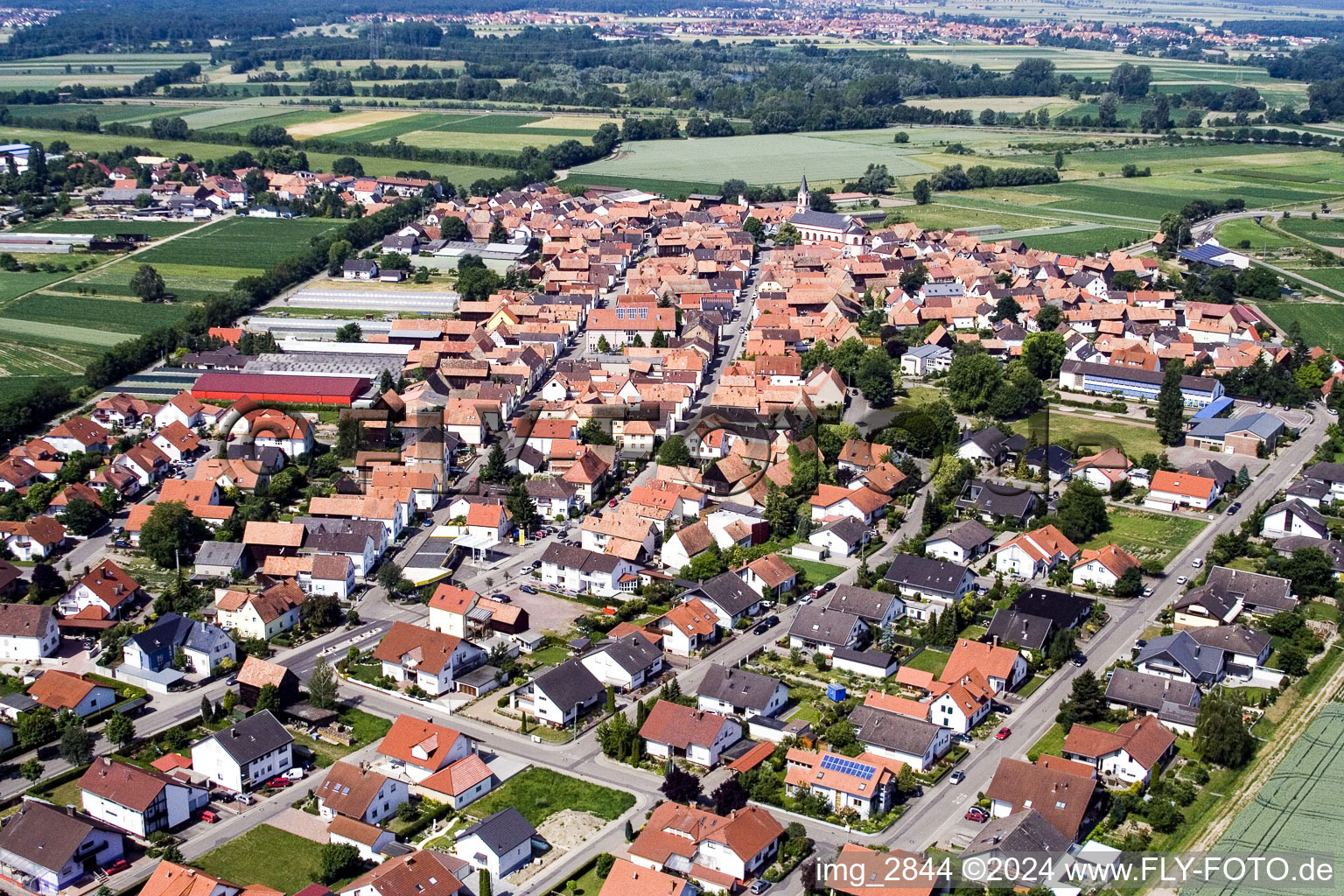 Aerial view of Neupotz in the state Rhineland-Palatinate, Germany