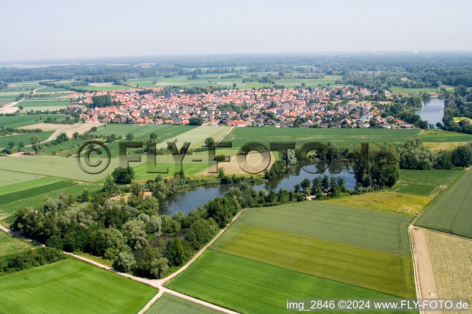 Village on the lake bank areas of Fischmal in Leimersheim in the state Rhineland-Palatinate